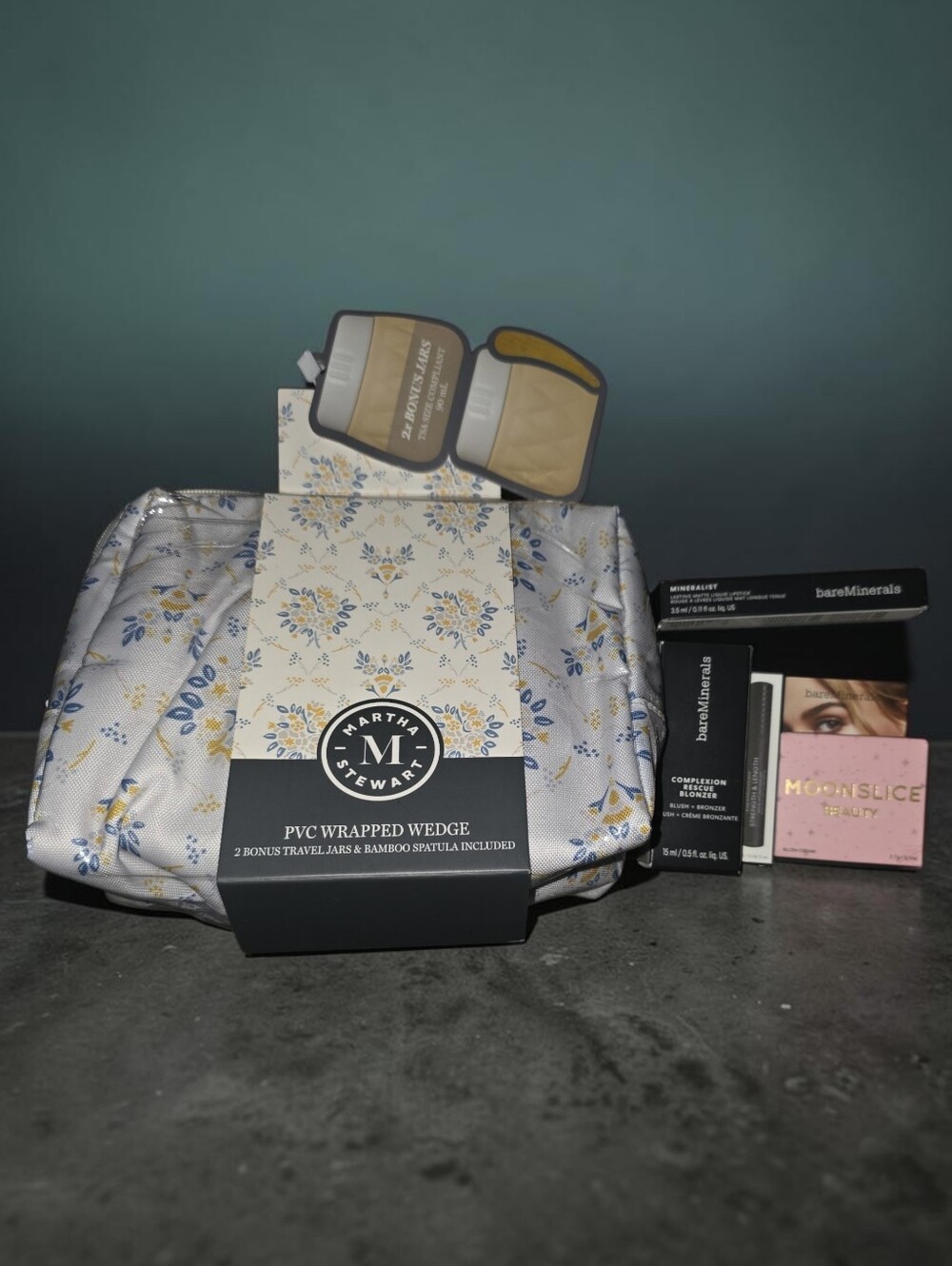 Martha Stewart Floral 2 Piece Cosmetic Bags With Bareminerals Makeup